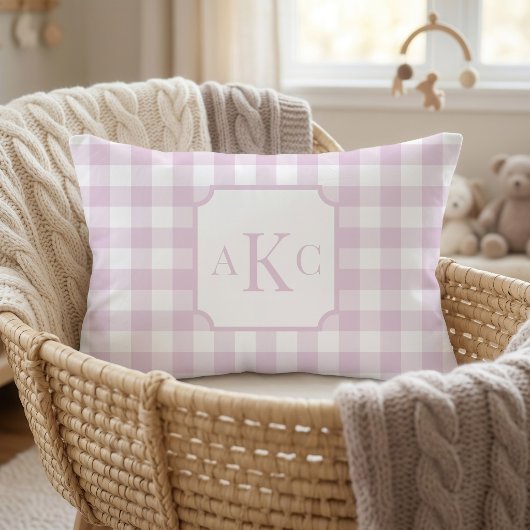 Coussin Gingham à carreaux rose monogrammé