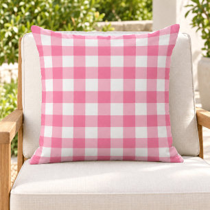 Coussin Gingham à carreaux rose vif et blanc gras