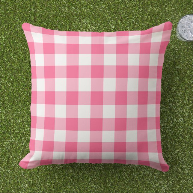 Coussin Gingham à carreaux rose vif et blanc gras (Herbe)