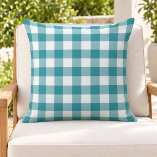 Coussin Gingham à carreaux sarcelle et blanc classique