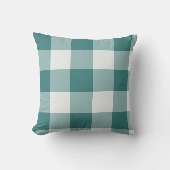 Coussin Gingham à carreaux sarcelle large (Recto)