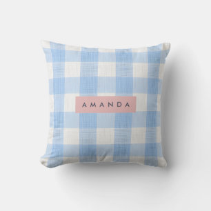 Coussin Gingham Bleu Ciel Pâle Personnalisé