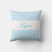 Coussin Gingham Bleu Rustique Nom Personnalisé (Verso)