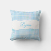 Coussin Gingham Bleu Rustique Nom Personnalisé (Recto)