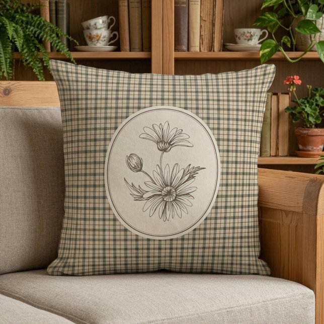 Coussin Gingham Botanique Floral Vintage  (Créateur téléchargé)