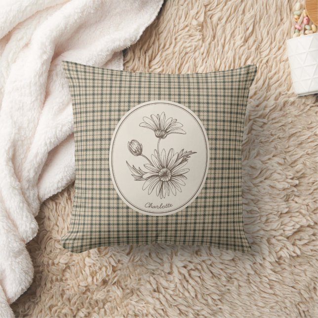 Coussin Gingham Botanique Floral Vintage  (Couverture)