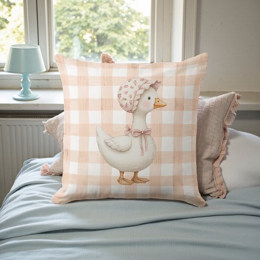Coussin Gingham de pêche Oie Aquarelle