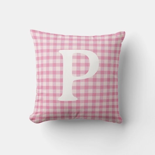Coussin Gingham Initial Personnalisé Rose Bébé (Recto)