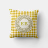 Coussin Gingham Jaune de Rose Monogrammée de Campagne Fran (Recto)