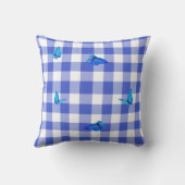 Coussin Gingham Navy Papillon Monogramme Élégant (Verso)