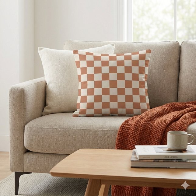Coussin Gingham orange et crème moderne rouille (Créateur téléchargé)