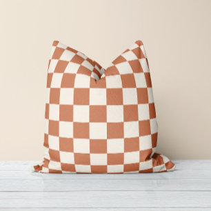 Coussin Gingham orange et crème moderne rouille