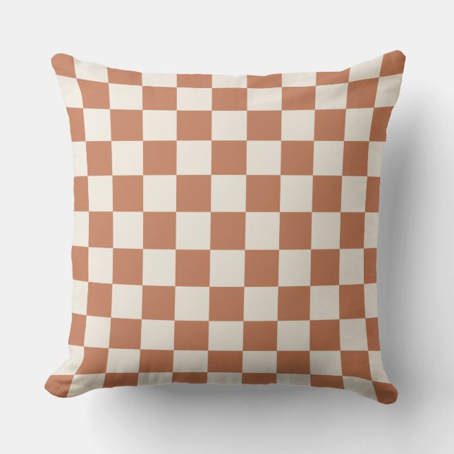 Coussin Gingham orange et crème moderne rouille (Recto)