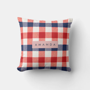 Coussin Gingham Rouge, Blanc et Bleu Patriotique Personnal
