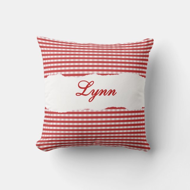 Coussin Gingham Rouge Rustique Nom Personnalisé (Recto)