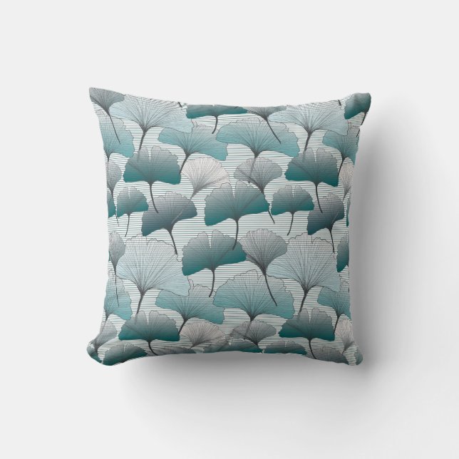 Coussin Gingko biloba bleu motif sans soudure.  (Recto)