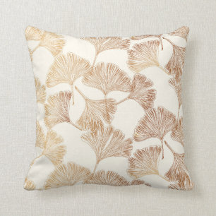 Coussin Gingko or feuille sur papier peint crème toile ivo
