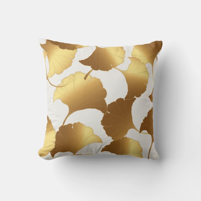 Coussin Ginkgo Gold : Design Vintage de luxe. (Recto)