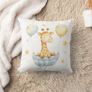 Coussin Girafe Ballons Panier Bleu Jaune Garçons Nurserie