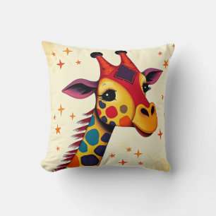 Coussin Girafe d'art populaire joueuse avec étoiles