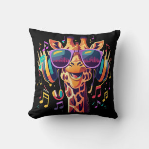 Coussin Girafe de fête colorée cool avec casque