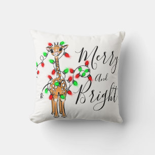 Coussin Girafe de vacances - lumières rouges et vertes sci