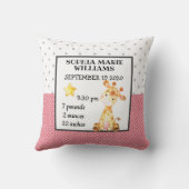 Coussin Girafe Faire-part fille aux statistiques de naissa (Verso)