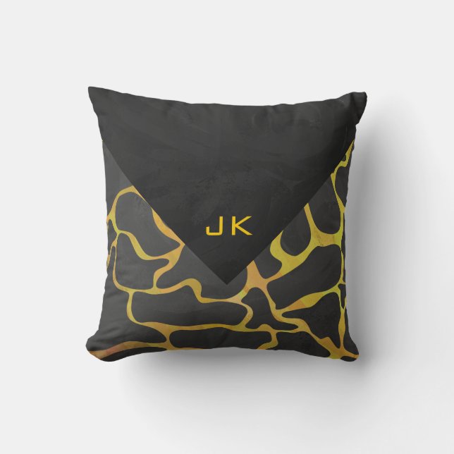 Coussin Girafe Impression Noir et Jaune (Recto)