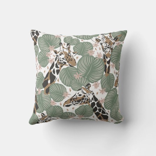 Coussin Girafe moderne avec feuillage de jungle  (Verso)