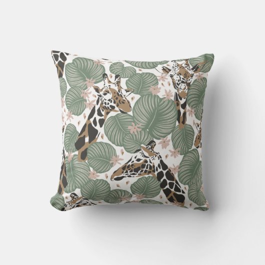 Coussin Girafe moderne avec feuillage de jungle  (Recto)