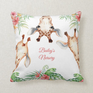 Coussin Girafe personnalisée fleurs roses
