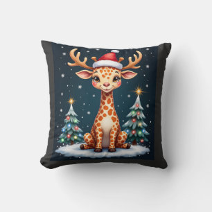 Coussin Girafe Renne Chapeau Père Noël Arbre de Noël Drôle