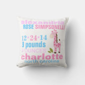 Coussin Girafe rose avec Faire-part de naissance Zag rose (Recto)