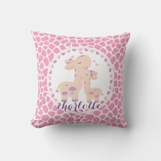 Coussin Girafe rose douce de bébé personnalisée (Recto)