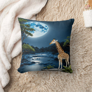 Coussin Girafe Sur La Rivière Lune Sous Starlit Sky