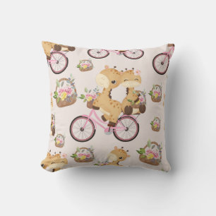 Coussin Girafe sur Vélos avec Paniers Floraux