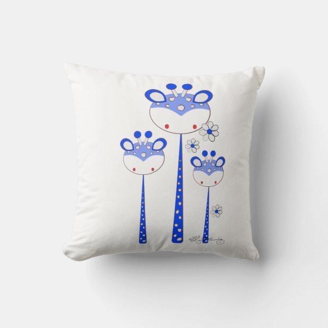 Coussin Girafes d'amusement -- Bleu lumineux (Recto)
