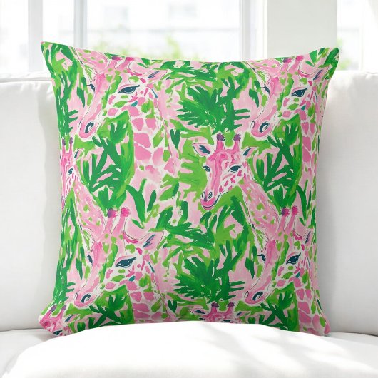 Coussin Girafes Préparatoires Rose Vert Tropical
