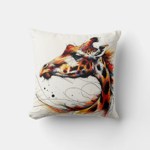 Coussin Giraffe Colorée Line art drôle