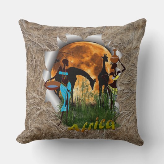Coussin Giraffe, coucher de soleil et filles africaines br (Recto)