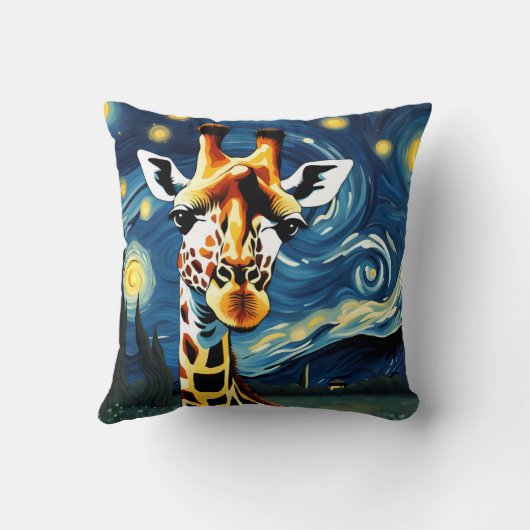 Coussin Giraffe dans la nuit étoilée (Verso)