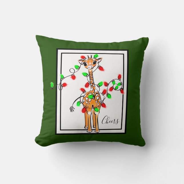 Coussin Giraffe de vacances - scintillant rouge et vert lu (Recto)