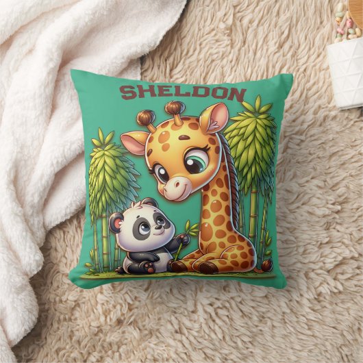 Coussin Giraffe et Panda Nom monogrammé | (Couverture)
