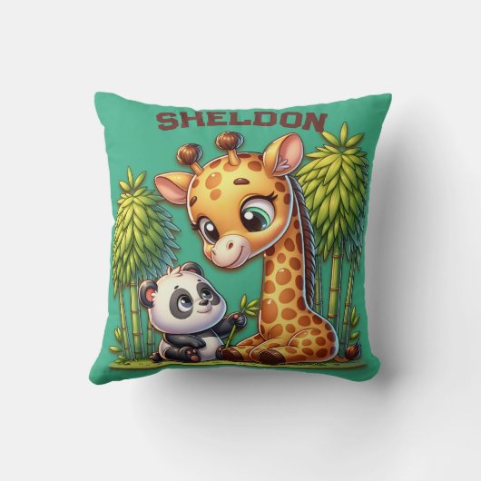 Coussin Giraffe et Panda Nom monogrammé | (Verso)