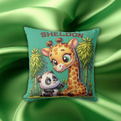 Coussin Giraffe et Panda Nom monogrammé |