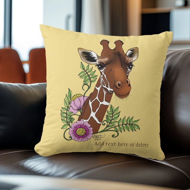 Coussin Giraffe Fleurs de Portrait Jaunes (Créateur téléchargé)