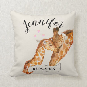 Coussin Giraffe Mama & Baby Nom personnalisable