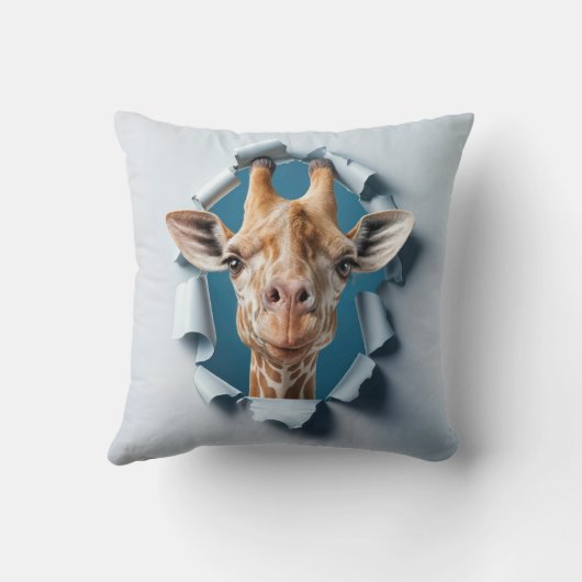 Coussin Giraffe mignonne émergeant d'un trou de papier (Verso)