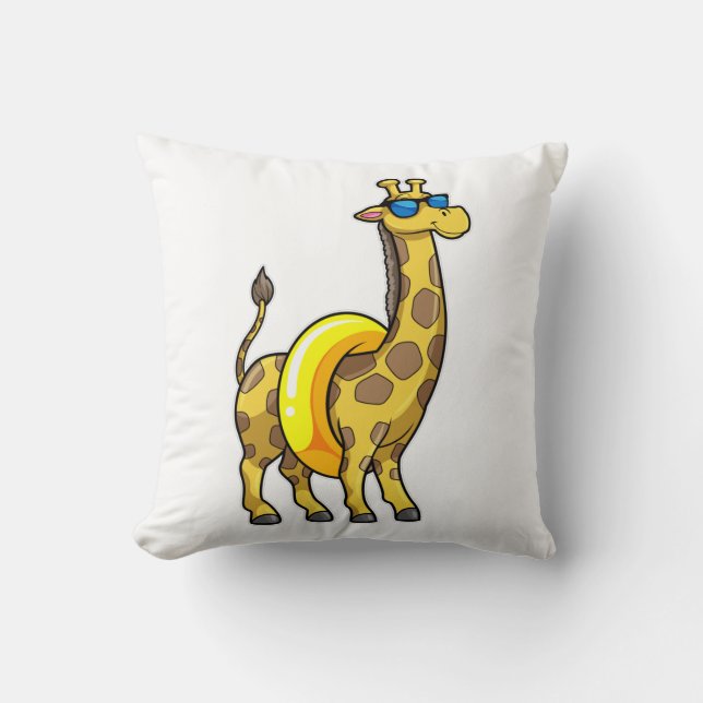 Coussin Giraffe on Beach with Swim ring & Sunglasses (Recto)