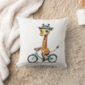 Coussin Giraffe Riding a Bicycle - Crayon à main (Couverture)